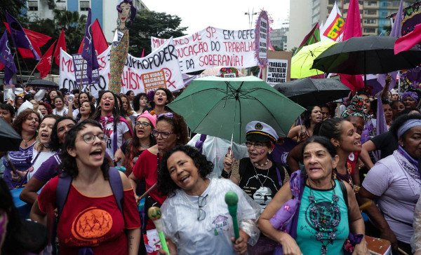 Imagen de una concentración el 8M en Sao Paulo