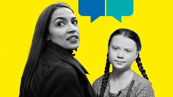 Montaje con la foto de Ocasio Cortez y Thunberg