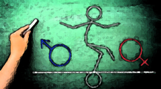 dibujo humano entre los dos símbolos de géneros