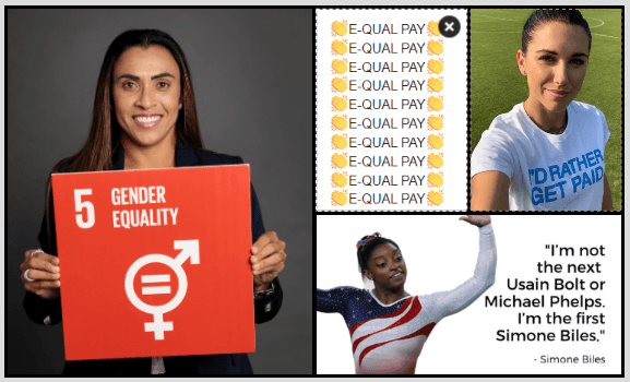 montaje de fotos de los tres momentos, Marta, Simone Biles y #equalpay