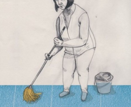 dibujo de una mujer fregando el suelo