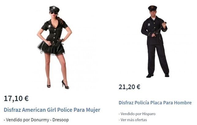 Comparación disfraces femenino y masculino de policía