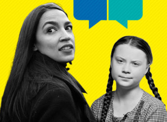 Montaje con la foto de Ocasio Cortez y Thunberg